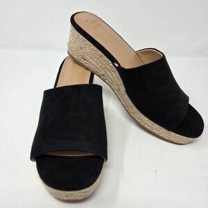 A New Day Womens Black Faux Suede Espadrille Wedge Slide Sandals Size 8.5